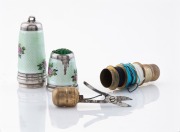An antique sterling silver and green enamel etui sewing companion, 19th century, ​​​​​​​5.5cm high.