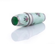 An antique sterling silver and green enamel etui sewing companion, 19th century, ​​​​​​​5.5cm high. - 2