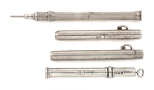 Four antique sterling silver retractable pencils, 19th/20th century, the largest 9.5cm long when closed.