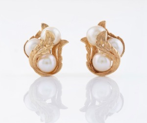 A pair of 14ct gold and pearl clip-on earrings, late 20th century, 12.8 grams total.