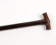 Dyak tribal paddle with attractive carved decoration; together with a Papua New Guinea carved wood figural stool (A/F) and a Papua New Guinea arrow, (3 items), the largest 129cm long. - 3