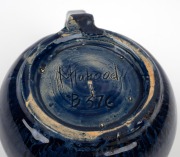 MARGUERITE MAHOOD blue glazed pottery jug, incised "M. Mahood", 8cm high, 12cm wide. - 3