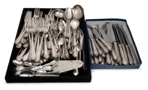 Antique Continental 800 silver cutlery, originally a setting for twelve with additional servers, (102 items), 5,146 grams total (not including knives). Note: Some pieces missing.