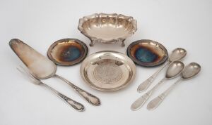 Continental silver parfait spoons and a sterling silver dish; together with a quantity of silver plated items, 20th century, (qty), 130 grams silver weight.
