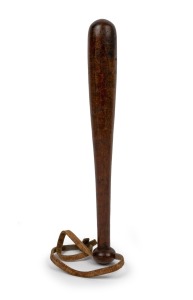 An antique Australian truncheon, turned eucalypt with leather lanyard, 19th/20th century, 30cm long.