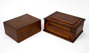 Two Australian timber boxes, fiddleback blackwood and huon pine, 19th/20th century, 29cm and 25cm wide.