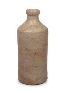 LEAK rare and early stoneware ginger beer bottle, made in Sydney by the convict potter JONATHAN LEAK at his Brickfield Hill pottery in the 1820s. It is a rare example of the earliest surviving marked pottery made in Australia, impressed stamp "J.L." to shoulder, 17.5cm high.
