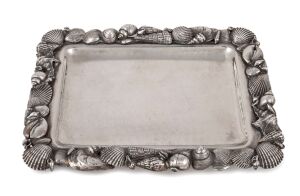 Italian sterling silver tray with cast seashell decoration, stamped G.RASPINI 925, 19cm wide, 341 grams