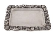 Italian sterling silver tray with cast seashell decoration, stamped G.RASPINI 925, 19cm wide, 341 grams