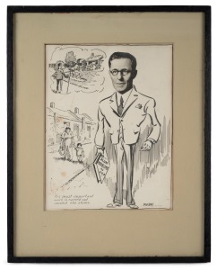 BOB MIRAMS, "Slum Problems...", original cartoon artwork with photograph collage, signed lower right "Mirams", 25 x 19cm, 38 x 30cm overall.