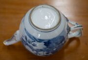 Antique English blue and white porcelain tea ware, comprising of a teapot (no lid), sparrow beak jug, teacups, tea bowls, saucers and bowl, mixed condition, 18th/19th century, (18 items), the teapot 14cm high. - 19