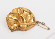 An antique 15ct gold brooch (4.8 grams), together with a 9ct gold bangle (9.6 grams), housed in an antique plush jewellery case branded "J.M. WENDT, ADELAIDE", 19th century, (3 items including the case). - 4