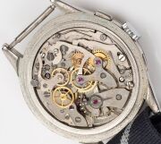HERMES French automatic chronograph wristwatch with rose gold hands, Arabic and baton numerals in stainless steel case, 40mm wide including crown. - 2