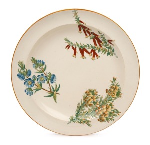 WEDGWOOD "Australian Flora" antique English porcelain plate, Staffordshire England, circa 1880, stamped "Australian Flora" and impressed "WEDGWOOD", 25cm diameter. The Australian botanical design after works by New South Wales botanical artist Helena Ford