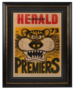 WEG - RICHMOND 1973 PREMIERSHIP POSTER: Serial number at top left [#15747]; originally folded; attractively framed and glazed, 88 x 72cm overall.