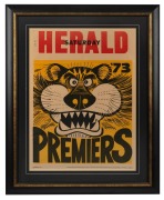 WEG - RICHMOND 1973 PREMIERSHIP POSTER: Serial number at top left [#15747]; originally folded; attractively framed and glazed, 88 x 72cm overall.