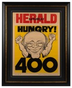 WEG - KEVIN BARTLETT: "HUNGRY 400" poster issued to commemorate Bartlett becoming the first VFL player to reach 400 games on August 6th 1983; serial number at top left [#722]; attractively framed and glazed, 88 x 72cm overall.
