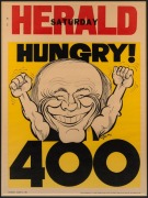 WEG - KEVIN BARTLETT: "HUNGRY 400" poster issued to commemorate Bartlett becoming the first VFL player to reach 400 games on August 6th 1983; serial number at top left [#722]; attractively framed and glazed, 88 x 72cm overall. - 2