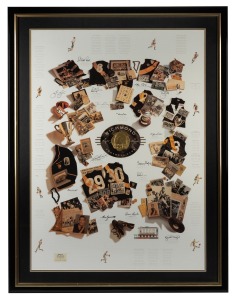 RICHMOND: "Great Moments" print, signed by fifteen legends including Kevin Bartlett, Francis Bourke, Jack Dyer, Tom Hafey, Royce Hart, and others; limited edition #32/600 with CoA; attractively framed and glazed, 108 x 82cm overall.