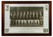 AUSTRALIAN SERVICES XI: A framed and glazed menu from the team's 25 Year Dinner, held October 17th 1970 at the Victorian Club in Melbourne, with thirteen signatures including those of Lindsay Hassett and Keith Miller; together with two other framed displa