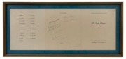 AUSTRALIAN SERVICES XI: A framed and glazed menu from the team's 25 Year Dinner, held October 17th 1970 at the Victorian Club in Melbourne, with thirteen signatures including those of Lindsay Hassett and Keith Miller; together with two other framed displa - 2