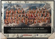ST. KILDA: A group of six framed or block-mounted displays, including one signed by Robert Harvey, and two with copious signatures from the 1994 and 1995 teams respectively; the largest 57 x 77cm overall. - 2