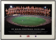 ST. KILDA: A group of six framed or block-mounted displays, including one signed by Robert Harvey, and two with copious signatures from the 1994 and 1995 teams respectively; the largest 57 x 77cm overall. - 4