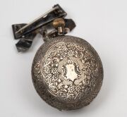 An antique sterling silver ladies cased pocket watch, housed in an original triangular antique glass and gilt metal silk lined box, 19th century, 8cm high overall. - 4
