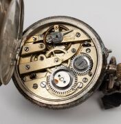 An antique sterling silver ladies cased pocket watch, housed in an original triangular antique glass and gilt metal silk lined box, 19th century, 8cm high overall. - 6