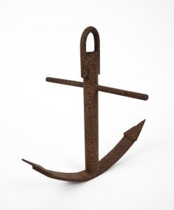 A vintage iron boat anchor, 20th century, 37cm high, 40cm wide.