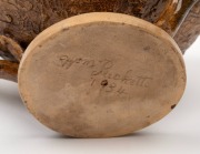 WILLIAM RICKETTS early brown glazed pottery bowl with branch handles, incised "Wm. Ricketts, 1934", ​​​​​​​10.5cm high, 18cm wide. - 3