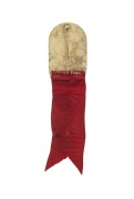 OFFICIAL BADGE - COMPETITORS: Manufactured by K.G. Luke, Melbourne; red enamelled border, silver background, dark red ribbon by Raleigh Print marked "GYMNASTICS"; numbered "6512" on reverse. - 2