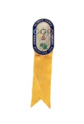 OFFICIAL BADGE - SPORTS & TEAM OFFICIALS: Manufactured by K.G. Luke, Melbourne; dark blue enamelled border, silver background, yellow ribbon marked "BOXING"; numbered "2296" on reverse, together with armband marked "XVIth OLYMPIAD - JUDGE - BOXING". (2 it