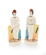 1979 "S.C" limited-edition Staffordshire-style cricket figurines, comprising Julius Caesar (bowler) and George Parr (batter), both approx. 29cm tall. (2 items) - 4