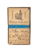 MELBOURNE CRICKET CLUB: 1876-77 Member's Season Ticket, leather covers with gilt "M.C.C. 1876-77" to both front and back, made out to prominent physician and early University of Melbourne lecturer Dr Walter Balls-Headley; holed once, probably to indicate - 2