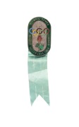OFFICIAL BADGE - MEMBERS OF THE PRESS: Manufactured by K.G. Luke, Melbourne; dark green enamelled border, bronze background, pale green ribbon by Raleigh Print marked "PRESS"; numbered "9341" on reverse.