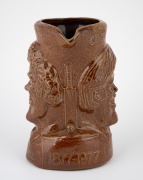 A 1977 Centenary Test commemorative jug depicting Greg Chappell and Tony Greig (the opposing captains) from a limited edition by Bendigo Pottery; numbered 660, 17cm high. - 2