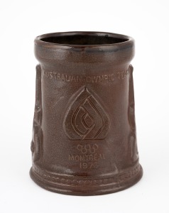 AUSTRALIAN OLYMPIC TEAM, 1976 MONTREAL, brown glazed commemorative mug by Bendigo Pottery, limited edition 217/3000, 13cm high.