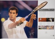 CRICKET (FRAMED & SIGNED MINIATURE BATS) & TENNIS: A group comprising three bats signed by Adam Gilchrist, Dean Jones, and Muttiah Muralitharan; the larger display 62 x 28cm overall; together with an unframed signed limited edition Pete Sampras print with - 3