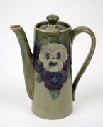 MOORCROFT rare and early "Pansy" pattern teapot and companion hot water pot on celadon green ground, (2 items), both impressed "MOORCROFT BURSLEM" with green signature "W. Moorcroft", ​​​​​​​15.5cm high. - 4