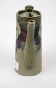 MOORCROFT rare and early "Pansy" pattern teapot and companion hot water pot on celadon green ground, (2 items), both impressed "MOORCROFT BURSLEM" with green signature "W. Moorcroft", ​​​​​​​15.5cm high. - 5