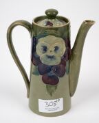 MOORCROFT rare and early "Pansy" pattern teapot and companion hot water pot on celadon green ground, (2 items), both impressed "MOORCROFT BURSLEM" with green signature "W. Moorcroft", ​​​​​​​15.5cm high. - 6