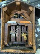 An antique German Black Forest cuckoo and quail wall clock, attributed to JOHANN BAPTIST BEHA, 30-hour duration wood plate movement, carved walnut station house style case with decorative pierced scroll leaf and vine decoration, bone hands and applied Rom - 8