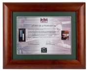 DON BRADMAN: 2001 framed and glazed display titled "Sir Donald Bradman", limited edition #241/260, comprising full-size Slazenger commemorative bat with Bradman's original signature in permanent marker and hand-painted portrait by Archibald finalist Dave - 2