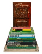 BOOKS ON SNOOKER, BILLIARDS, AND POOL: A shelf of books comprising eleven hardcovers and eight softcovers; titles include "Snooker Billiards and Pool" by Paul Hamlyn, "Snooker Characters" by Ted Lowe, "Hamlyn Who's Who In Snooker" by Ian Morrison, and "Wa