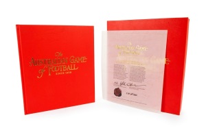 "The Australian Game of Football Since 1858", edited by James Weston, 2008 limited edition #119/150, bound in Sherrin red leather with matching archive box and CoA, gilt title and edges, 396pp., published on behalf of the AFL by the Slattery Group.