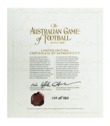 "The Australian Game of Football Since 1858", edited by James Weston, 2008 limited edition #119/150, bound in Sherrin red leather with matching archive box and CoA, gilt title and edges, 396pp., published on behalf of the AFL by the Slattery Group. - 3