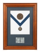 1987 CARLTON PREMIERSHIP MEDAL, obverse featuring image of stylised footballer by Andor Meszaros (1900-1972; Meszaros also known for designing the medals for the 1956 Melbourne Olympic Games); offered together with "Carlton F.C. Premiers" medallion; attra