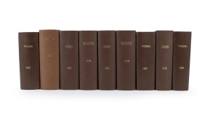 WISDEN CRICKETERS' ALMANACKS: A group of hardcover editions comprising the years 1930-33 and 1935-39; attractively rebound, several with front wrapper retained. (9 items)