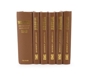 WISDEN CRICKETERS' ALMANACK - WILLOWS REPRINTS: Limited-edition group comprising 1940 (#425/500, 2003), 1941 (#235/500, 1999), 1942 (#407/500, 1999), 1943 (#244/500, 2000), 1944 (#282/500, 2000), and 1945 (#452/500, 2000); all uniformly bound in brown cloth boards, with gilt text to cover and spine. (6 items)